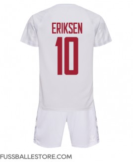 Günstige Dänemark Christian Eriksen #10 Auswärts Trikotsatzt Kinder WM 2022 Kurzarm (+ Kurze Hosen)